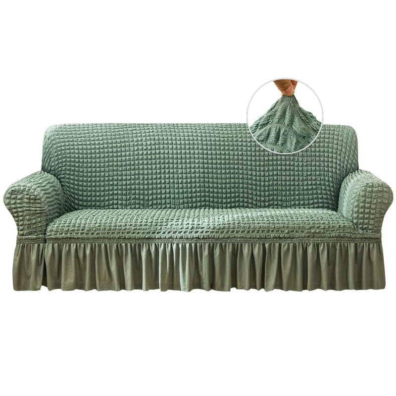 Qubjus Stretch Sofa Slipcover Sofa Covers Washable Couch Sofa Bed Cover Easy Fit Furniture Protector with Elastic Bottom and Skirt (Green, Medium) - Image 1