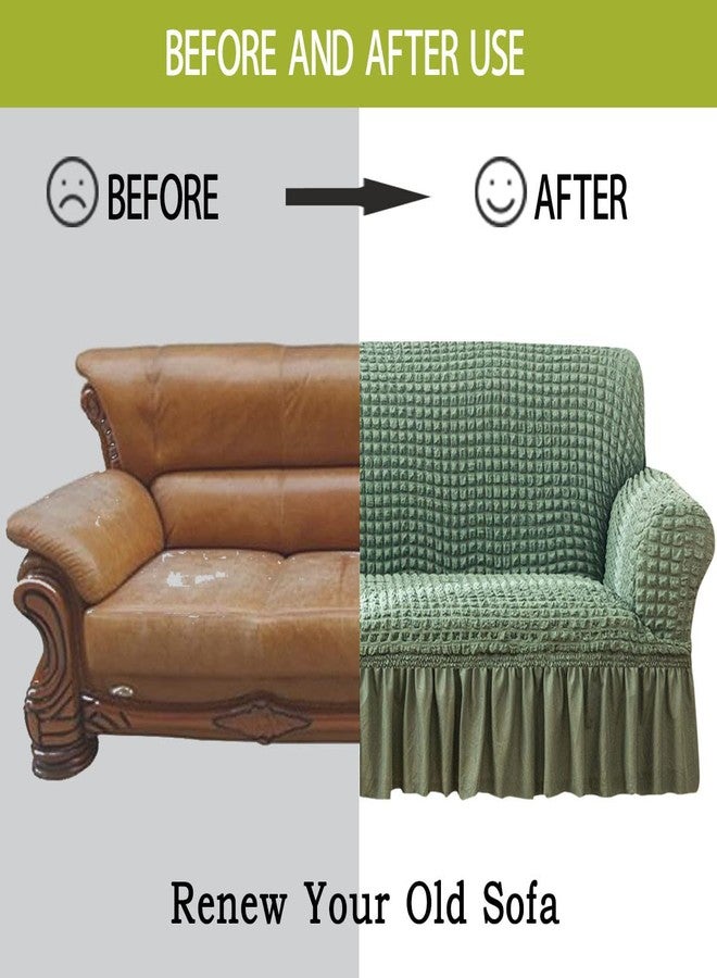 Qubjus Stretch Sofa Slipcover Sofa Covers Washable Couch Sofa Bed Cover Easy Fit Furniture Protector with Elastic Bottom and Skirt (Green, Medium) - Image 3