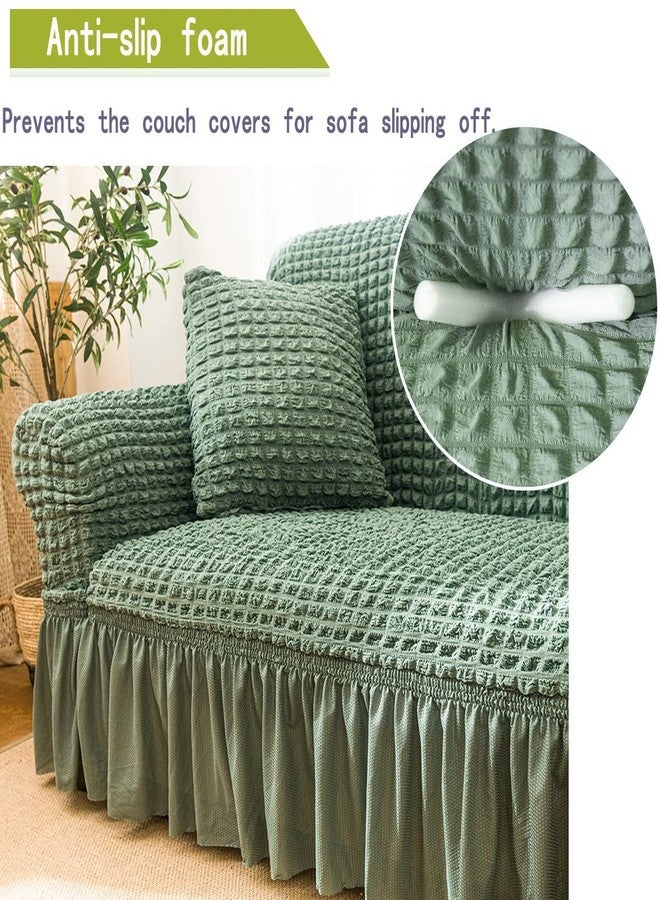 Qubjus Stretch Sofa Slipcover Sofa Covers Washable Couch Sofa Bed Cover Easy Fit Furniture Protector with Elastic Bottom and Skirt (Green, Medium) - Image 4