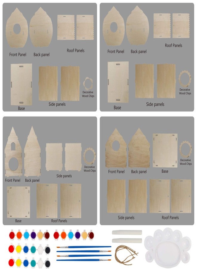 Glintoper Art Craft Wood Toys for Kids, 4 Pack DIY Bird House Kit Painting Puzzle DIY Wooden Assembly, Build and Paint Birdhouse, Include Paints & Brushes, Wooden Arts for Girls Boys Toddlers - Image 3