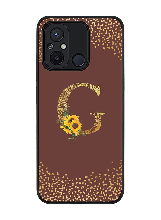 Stylizedd Rugged Black edge case for Xiaomi Redmi 12C 4G, Slim fit Soft Case Flexible Rubber Edges Anti Drop TPU Gel Thin Cover -  Custom Monogram Initial Letter Floral Pattern Alphabet - G  (Brown ) - Image 1