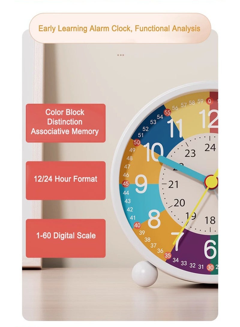 كابتن تيك Telling Time Teaching Clock for Nursery, Kids Learning Alarm Clock with Colorful Dial, Small Cute Table Clocks Bedroom Desk Silent, Educational Clock with Night Light, for Kids, Teens - Image 4