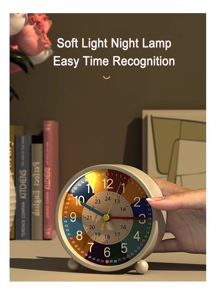 كابتن تيك Telling Time Teaching Clock for Nursery, Kids Learning Alarm Clock with Colorful Dial, Small Cute Table Clocks Bedroom Desk Silent, Educational Clock with Night Light, for Kids, Teens - Image 5