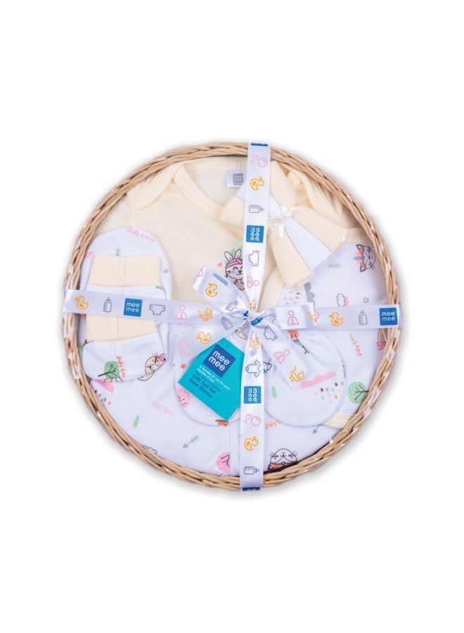 Mee Mee New Born Baby Gift Set | Soft Cotton Clothing Essentials for Infants/Baby Girls, Boys | Baby Shower Clothing Hamper (8 Pieces, Cream)|Perfect Gift for New Born Baby - Image 3