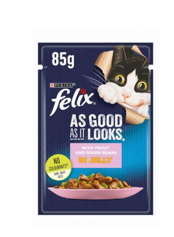 فيلكس As Good As It Looks Wet Food with Trout & Green Beans in Jelly for Adult Cats 85G