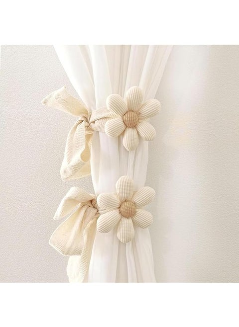2Pcs Curtain Tiebacks Flower Curtain Ties For Drapes Curtain Tiebacks With Adjustable Strap Curtains Close The Tie Three Dimensional Tie Rope Floral Window Bindings Beige