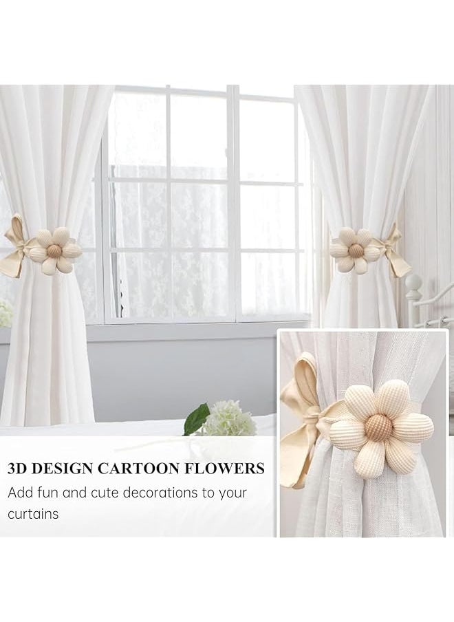 2Pcs Curtain Tiebacks Flower Curtain Ties For Drapes Curtain Tiebacks With Adjustable Strap Curtains Close The Tie Three Dimensional Tie Rope Floral Window Bindings Beige