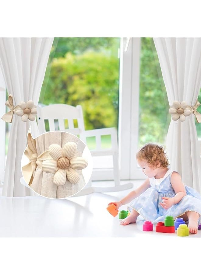 2Pcs Curtain Tiebacks Flower Curtain Ties For Drapes Curtain Tiebacks With Adjustable Strap Curtains Close The Tie Three Dimensional Tie Rope Floral Window Bindings Beige
