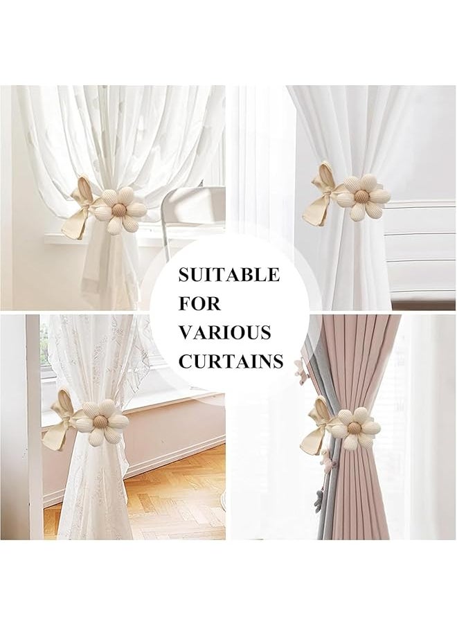 2Pcs Curtain Tiebacks Flower Curtain Ties For Drapes Curtain Tiebacks With Adjustable Strap Curtains Close The Tie Three Dimensional Tie Rope Floral Window Bindings Beige
