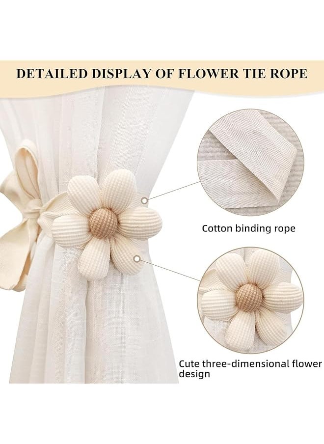 2Pcs Curtain Tiebacks Flower Curtain Ties For Drapes Curtain Tiebacks With Adjustable Strap Curtains Close The Tie Three Dimensional Tie Rope Floral Window Bindings Beige