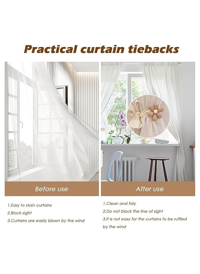 2Pcs Curtain Tiebacks Flower Curtain Ties For Drapes Curtain Tiebacks With Adjustable Strap Curtains Close The Tie Three Dimensional Tie Rope Floral Window Bindings Beige