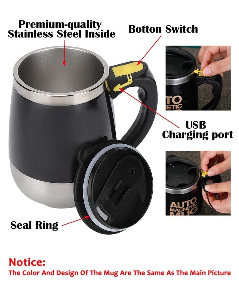daasigwaa Rechargeable Self Stirring Mug - Magnetic Electric Auto Mixing Stainless Steel Cup for Office/Kitchen/Travel/Home Coffee/Tea/Hot Chocolate/Milk-390 ml/13.2 oz(Pink) - Image 3