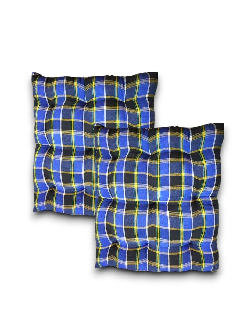 IMSMARTMART IMSmartMart Cotton Decorative Damask Fabric ChairpadBack SupportSeat Cushion with Ties and Handmade Quilting Multicolor Standard 18 x 18 Inch Pack of 2  - Image 1