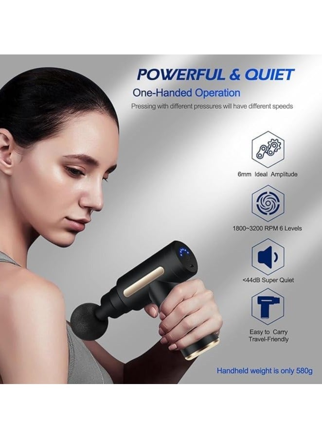 إسكدنيا مسدس تدليك صغير، مسدس تدليك عميق للأنسجة العضلية مع 6 سرعات، جهاز تدليك فائق الهدوء، جهاز تدليك كهربائي محمول باليد للجسم لتخفيف آلام الظهر والرقبة، لون أسود - Image 4