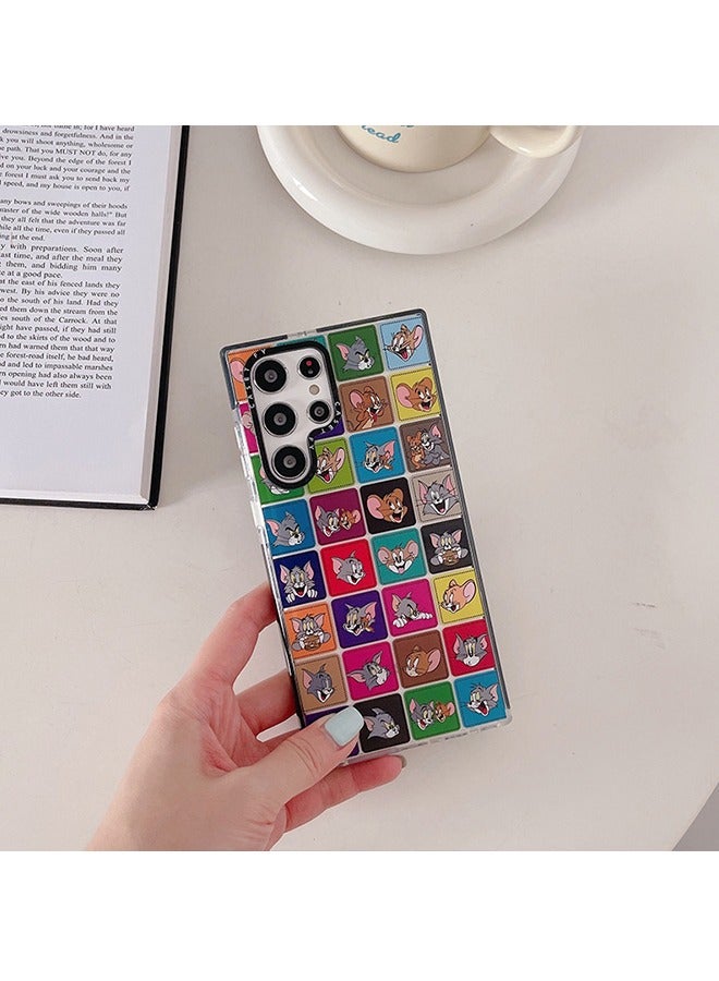 يونيك متوافق مع جراب هاتف سامسونج جالاكسي S24 الترا - جراب هاتف توم اند جيري - جراب هاتف رسومات الشعار المبتكرة من القط والماوس - جراب هاتف فائق النحافة مقاوم للصدمات من مادة TPU - Image 3