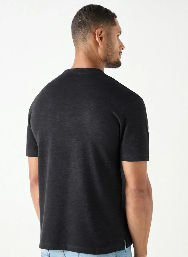 Splash FAV Textured T-shirt with Crew Neck and Short Sleeves