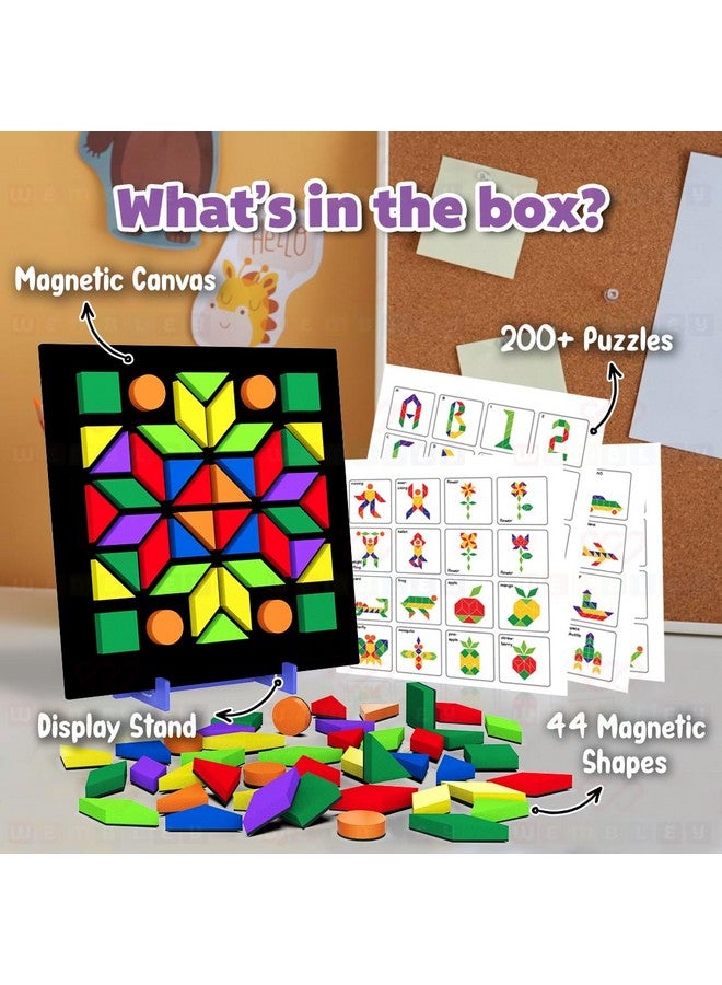 ويمبلي ألغاز ويمبلي المغناطيسية، لعبة أشكال خيالية للأطفال، مجموعة ألعاب تعليمية إبداعية، 44 شكلًا مغناطيسيًا مع لوحة وحامل و200 نمط أحجية - هدية عيد ميلاد للأولاد والبنات - Image 2