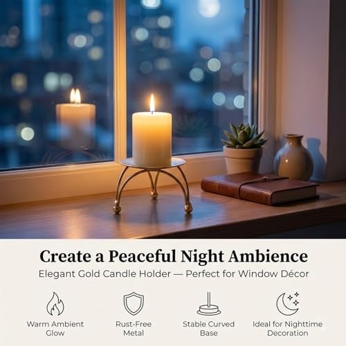 Enorme Gold Metal Candle Holder | Elegant Decorative Pillar Candle Stand for Home, Office & Table Décor | Durable, Rust-Free & Modern Design Candle Holder - (Pack of - 3) - Image 3