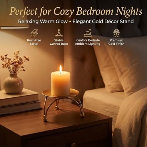 Enorme Gold Metal Candle Holder | Elegant Decorative Pillar Candle Stand for Home, Office & Table Décor | Durable, Rust-Free & Modern Design Candle Holder - (Pack of - 3) - Image 4