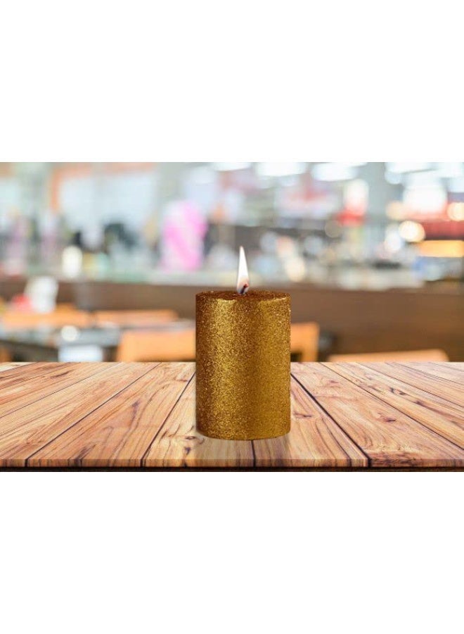 atorakushon Smokeless Golden Glitter 2.5"x3"Inch Pillar Candle for Home Decoration Lighting Diwali Puja Valentine Restaurants Spa Church [Set of 2] - Image 3