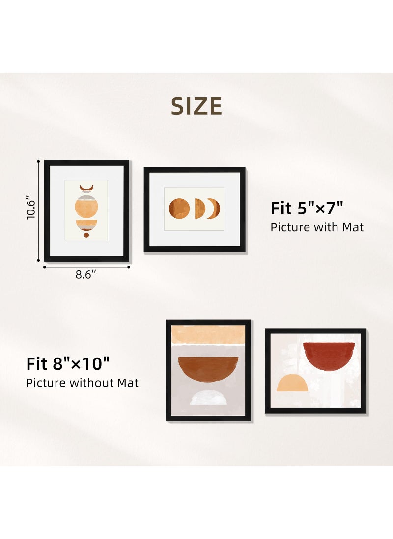 8x10 Picture Frame Set of 4 Black Photo Wood Frame  Display Photos 5x7 with Mat or 8 by 10 Without Mat for Tabletop or Wall Hanging