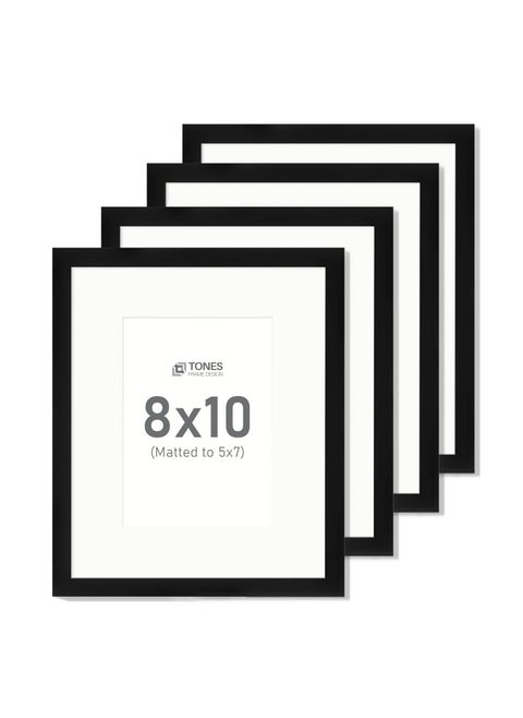 8x10 Picture Frame Set of 4 Black Photo Wood Frame  Display Photos 5x7 with Mat or 8 by 10 Without Mat for Tabletop or Wall Hanging