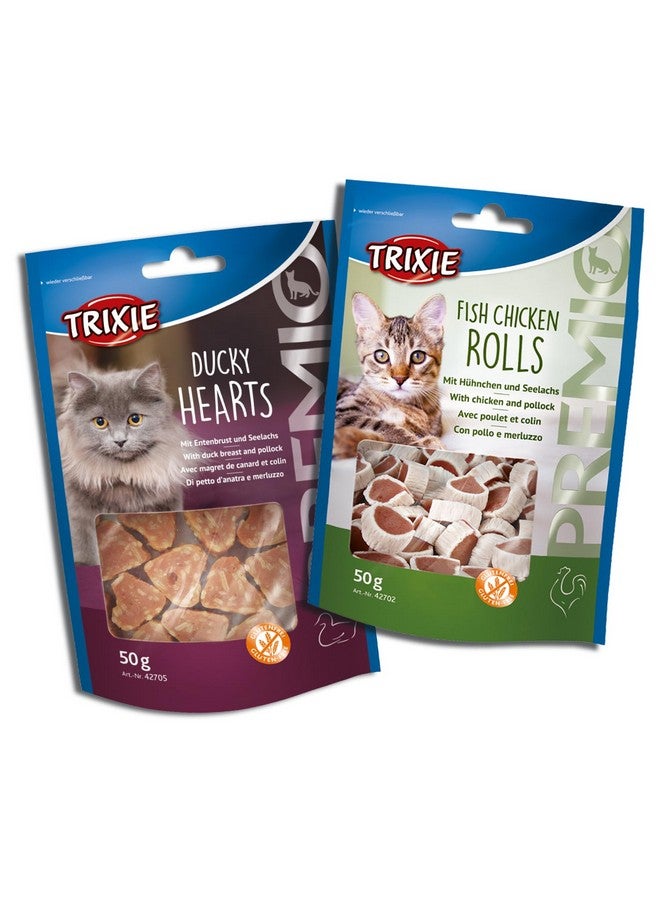 تريكسي مجموعة مكافآت القطط من لفائف السمك والدجاج والبولوك من بريميو وقلوب البط من بريميو، مكافآت غنية بالعناصر الغذائية للقطط، مناسبة لجميع السلالات - (عبوة من قطعتين) - Image 1