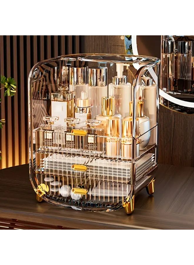 Large Green Acrylic Facial Mask Storage Box With Makeup Organizer - Image 1