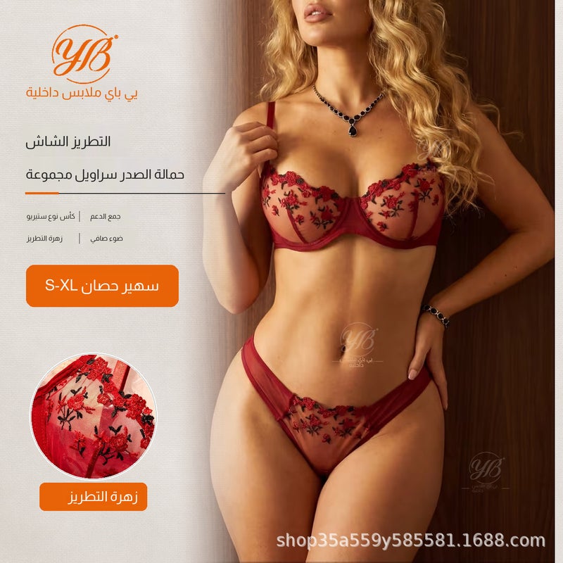 طقم حمالة صدر فرنسي شبكي رجعي - Image 1