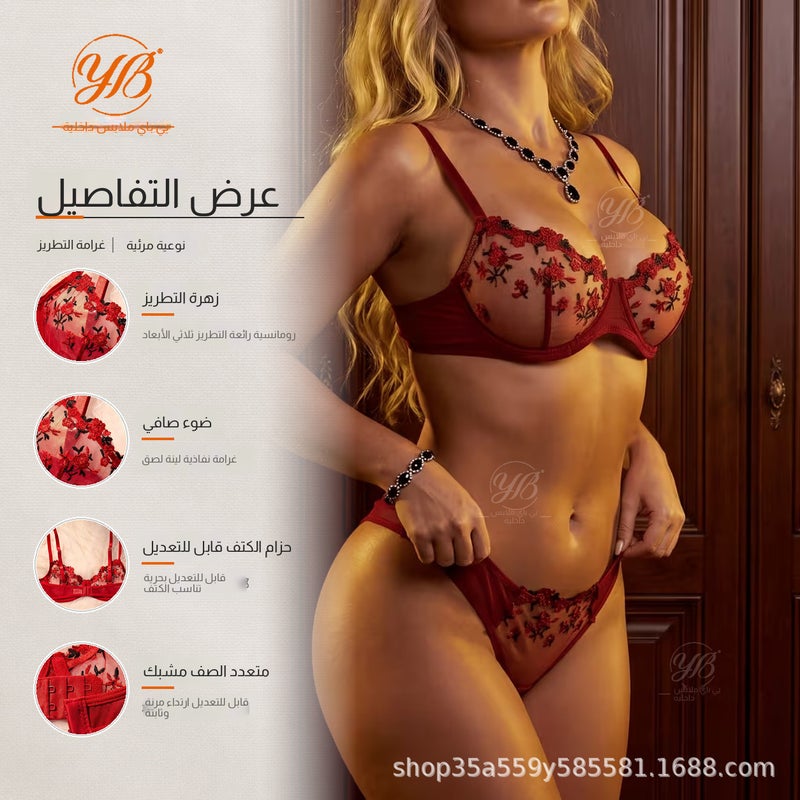 طقم حمالة صدر فرنسي شبكي رجعي - Image 2