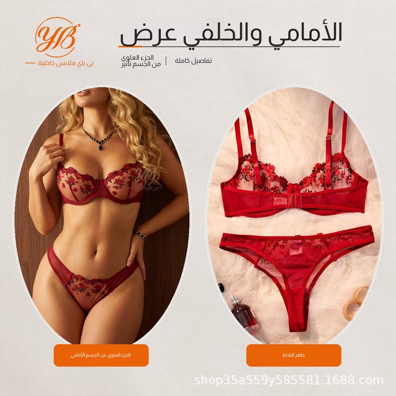 طقم حمالة صدر فرنسي شبكي رجعي - Image 3