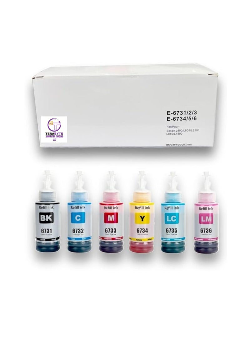 6-Pack 673 Compatible refill ink for Epson L801, L805, L1800, L800, L810, L850, L1300, L18050 with 6 colors - Image 1