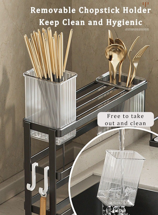 MIXDE Kitchen Storage Rack with Removable Tray, Space Saving Large Capacity Stainless Steel Kitchen Cutlery Drying Rack, MultiFunction Kitchen Knife Stand Holder, Black - Image 4