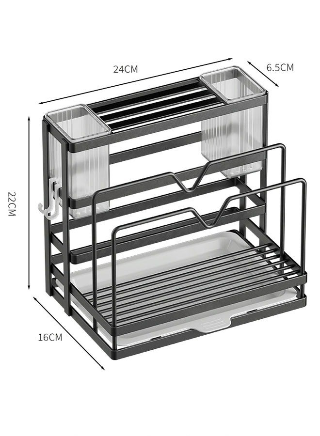 MIXDE Kitchen Storage Rack with Removable Tray, Space Saving Large Capacity Stainless Steel Kitchen Cutlery Drying Rack, MultiFunction Kitchen Knife Stand Holder, Black - Image 2