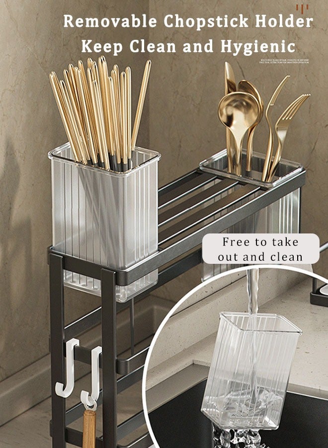 MIXDE Kitchen Storage Rack with Removable Tray, Space Saving Large Capacity Stainless Steel Kitchen Cutlery Drying Rack, MultiFunction Kitchen Knife Stand Holder, Black - Image 5