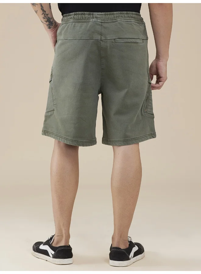 Being Human Mens Olive Shorts Fit Shorts