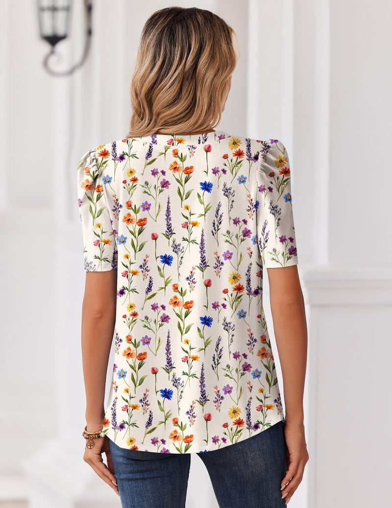 Zeagoo Womens Tops Dressy Casual Short Sleeve Shirts Spring Summer Blouses V Neck Floral Cute Tunic Work Clothes 2026 - Image 5