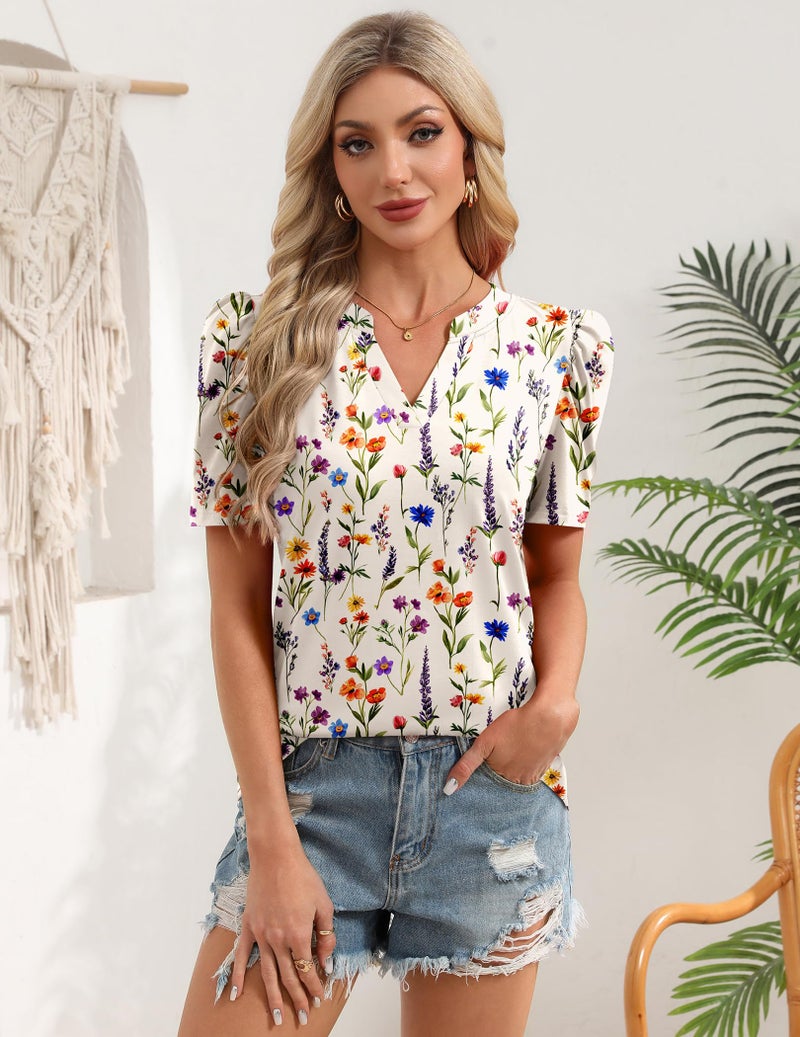 Zeagoo Womens Tops Dressy Casual Short Sleeve Shirts Spring Summer Blouses V Neck Floral Cute Tunic Work Clothes 2026 - Image 4