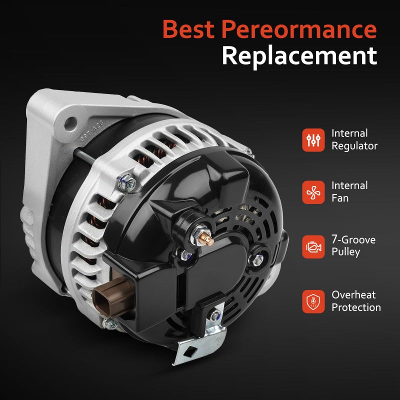 Grezuton Alternator 11390N New Compatible with 2.4L Honda Accord 2008 2009 2010 2011 2012 FOR 2.4L Acura TSX 2009 2010 2011 2012 2013 2014, 130Amp 12V CW 7-Groove Pulley, 11390, 1042105890, 12870, 553935. - Image 5