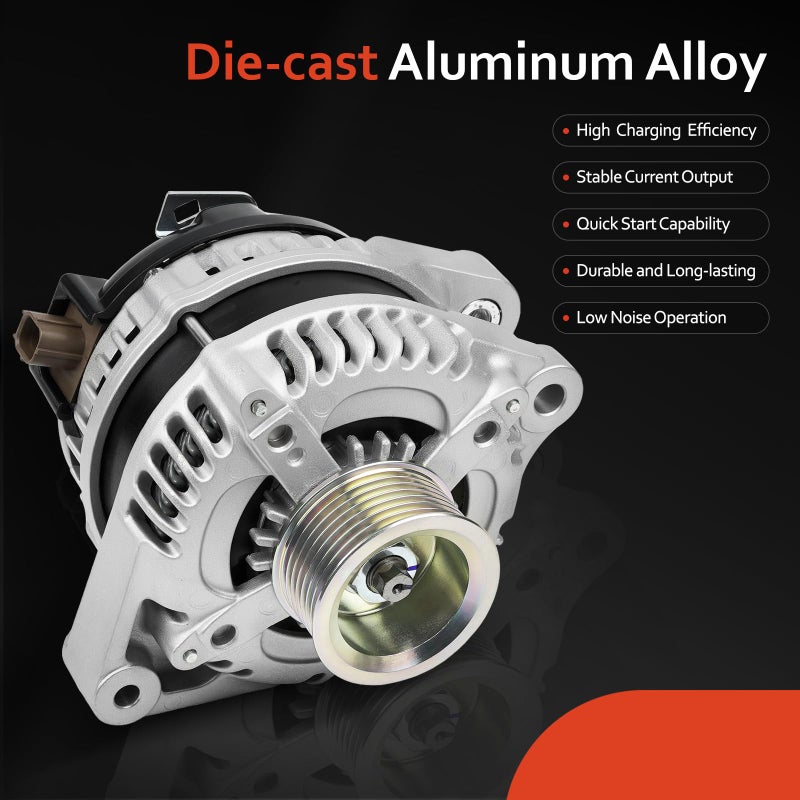 Grezuton Alternator 11390N New Compatible with 2.4L Honda Accord 2008 2009 2010 2011 2012 FOR 2.4L Acura TSX 2009 2010 2011 2012 2013 2014, 130Amp 12V CW 7-Groove Pulley, 11390, 1042105890, 12870, 553935. - Image 4