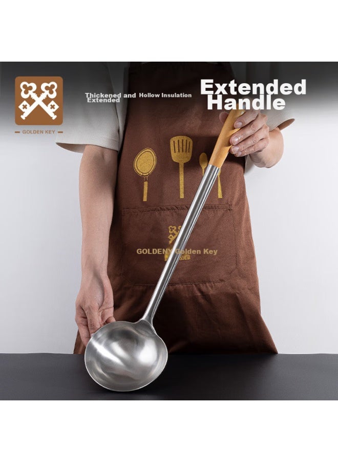 Golden Key Stainless Steel Wok Ladle With Wooden Handle, Commercial Kitchen Chef's Special Cooking Spoon, 12 Liang Capacity, Gk-cs1200 - Image 2