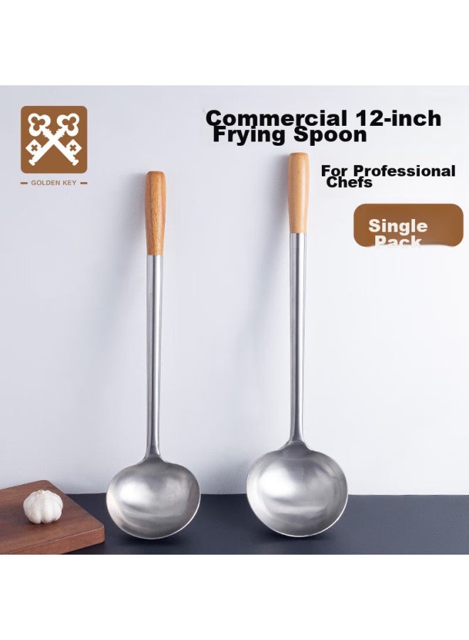Golden Key Stainless Steel Wok Ladle With Wooden Handle, Commercial Kitchen Chef's Special Cooking Spoon, 12 Liang Capacity, Gk-cs1200 - Image 1