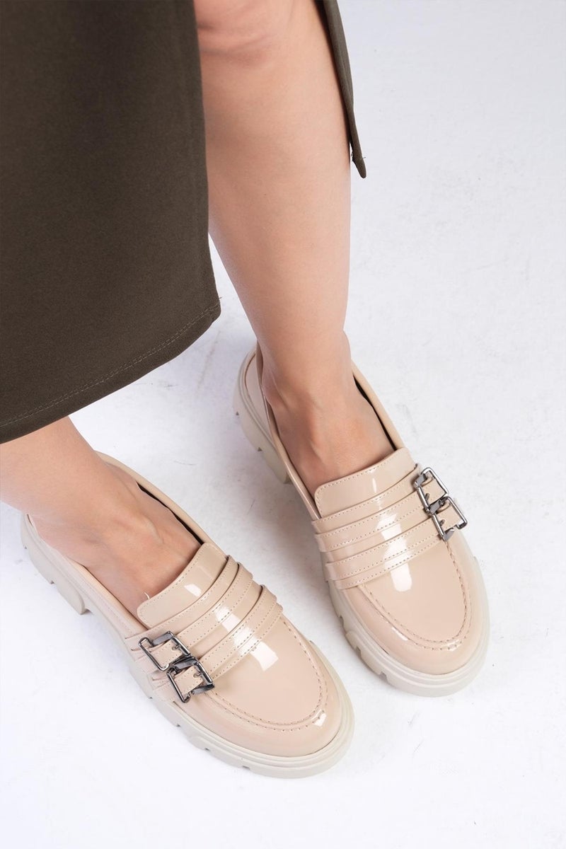 Mio Gusto Gaby Nude Thick Soled Women's Loafer Shoes  - Image 1