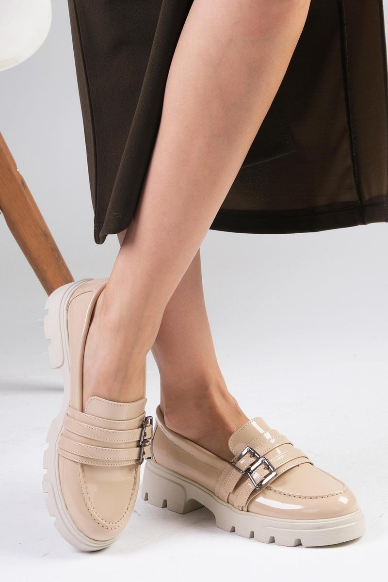 Mio Gusto Gaby Nude Thick Soled Women's Loafer Shoes  - Image 4