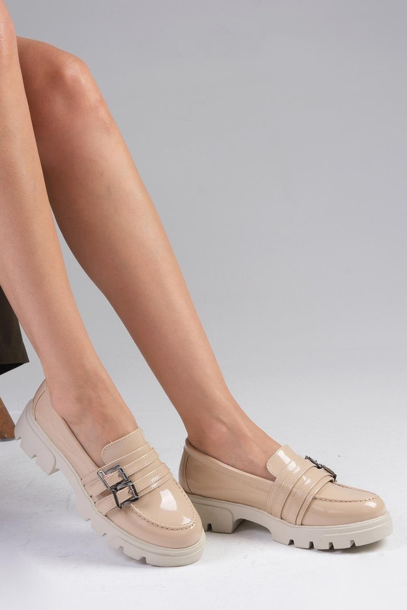 Mio Gusto Gaby Nude Thick Soled Women's Loafer Shoes  - Image 2