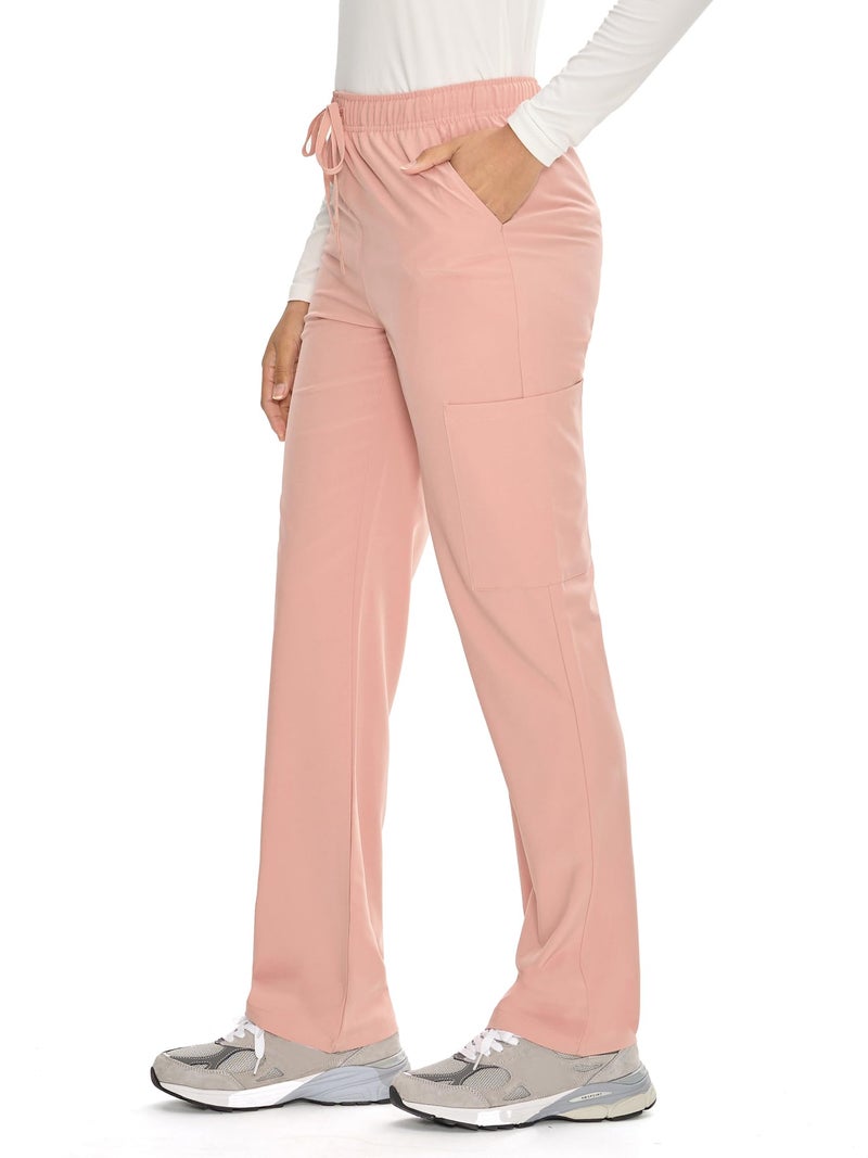 COZYFIT Straight Leg Scrub Pants for Women, Drawstring Soft Stretch, Anti-Wrinkle Women's Scrub Pants with 6 Pockets,Pink,S - Image 2