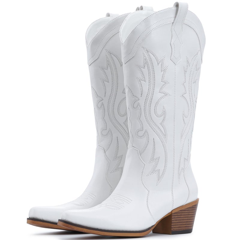 IUV Cowboy Boots For Women Western Cowgirl Boots with Chunky Heel Mid Calf Snip Toe Ideal for low insteps - Image 1