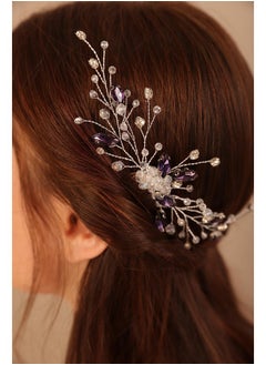 BERYUAN Purple Teardrop Crystal Silver Hair Comb Rhinestone Beads Wedding Hair Accessory Silver Bridal Headband For Wedding Crytsal Rhinestone Hair Piece For Wedding Women And Girls (Silver)  - Image 1
