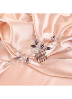 BERYUAN Purple Teardrop Crystal Silver Hair Comb Rhinestone Beads Wedding Hair Accessory Silver Bridal Headband For Wedding Crytsal Rhinestone Hair Piece For Wedding Women And Girls (Silver)  - Image 4