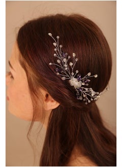 BERYUAN Purple Teardrop Crystal Silver Hair Comb Rhinestone Beads Wedding Hair Accessory Silver Bridal Headband For Wedding Crytsal Rhinestone Hair Piece For Wedding Women And Girls (Silver)  - Image 3